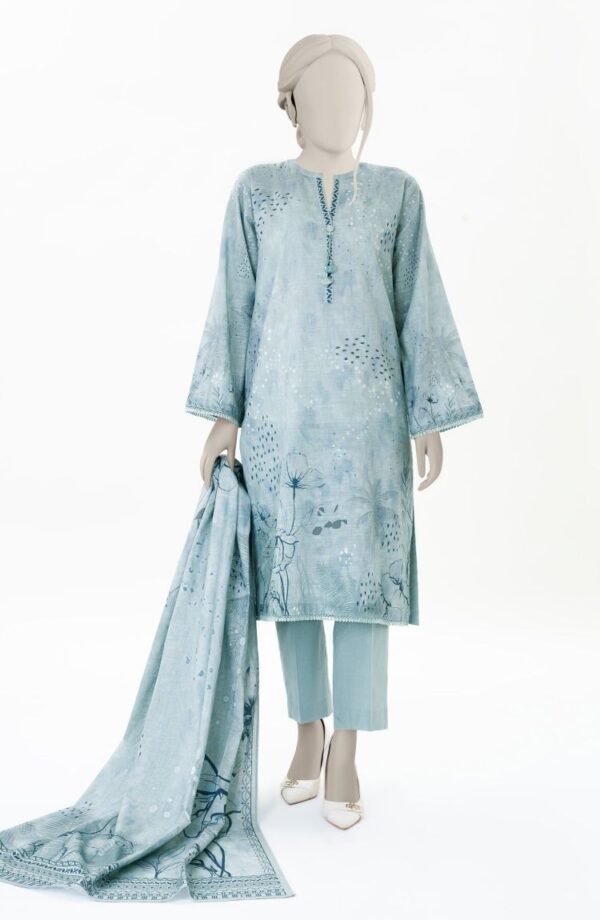PRINTED KHADDAR 3PCS UNSTITCHED – SKY BLUE