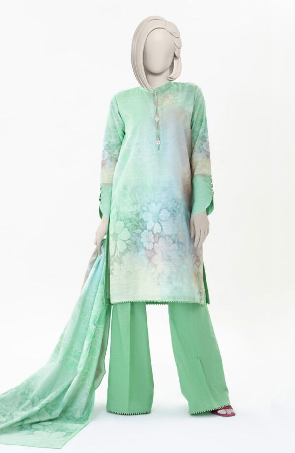 PRINTED KHADDAR 3PCS UNSTITCHED – LIGHT GREEN