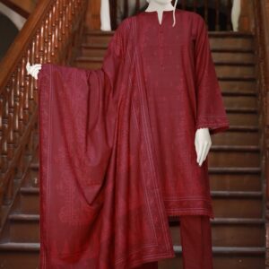 PRINTED KHADDAR 3PCS UNSTITCHED – RED