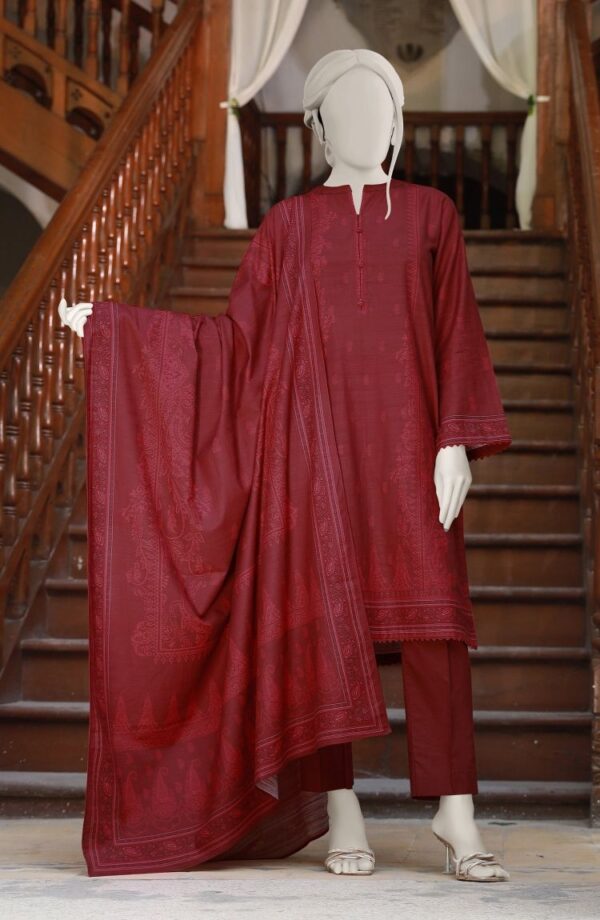 PRINTED KHADDAR 3PCS UNSTITCHED – RED