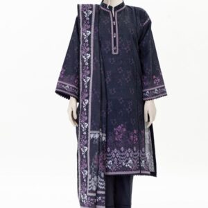PRINTED KHADDAR 3PCS UNSTITCHED – NAVY BLUE