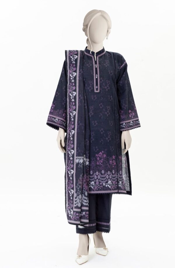 PRINTED KHADDAR 3PCS UNSTITCHED – NAVY BLUE