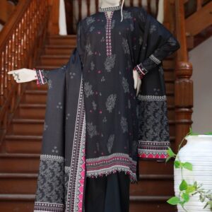 PRINTED KHADDAR 3PCS UNSTITCHED – BLACK