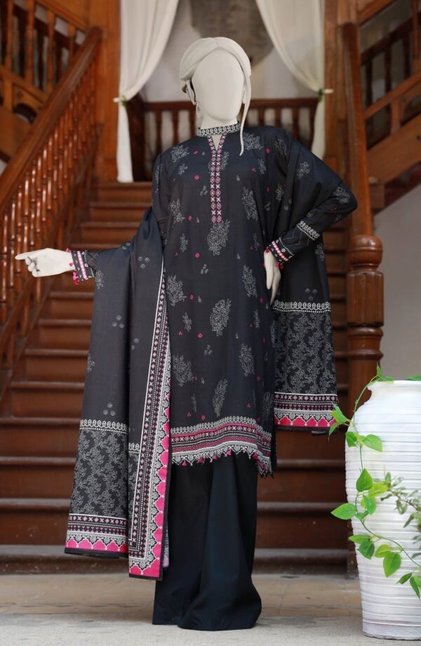 PRINTED KHADDAR 3PCS UNSTITCHED – BLACK