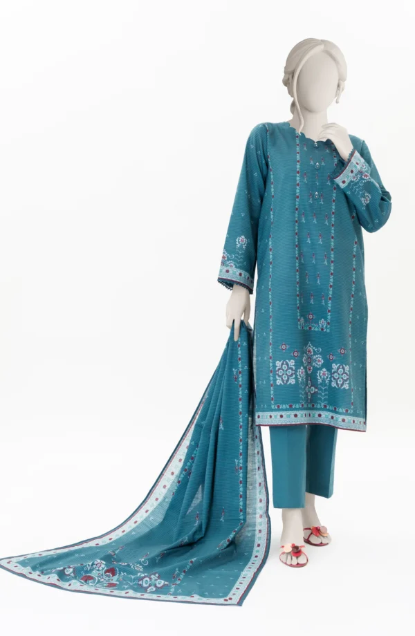 PRINTED KHADDAR 3PCS UNSTITCHED – TEAL
