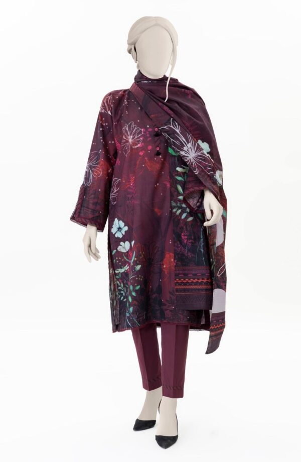 PRINTED KHADDAR 3PCS UNSTITCHED – MAROON