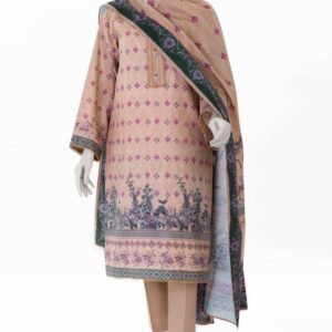 PRINTED KHADDAR 3PCS UNSTITCHED – PEACH