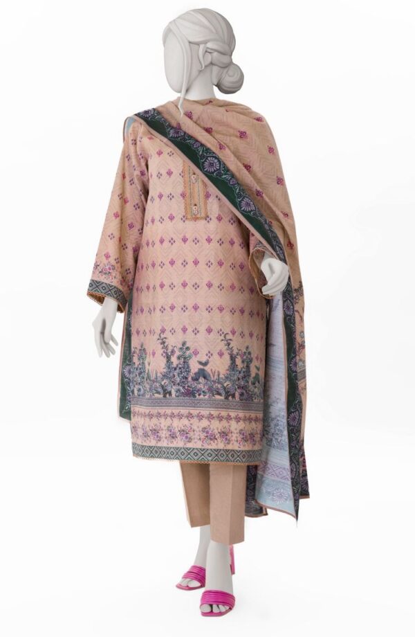 PRINTED KHADDAR 3PCS UNSTITCHED – PEACH