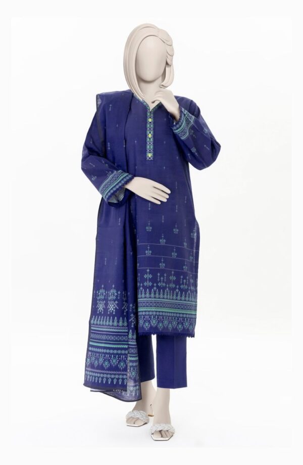 PRINTED KHADDAR 3PCS UNSTITCHED – BLUE