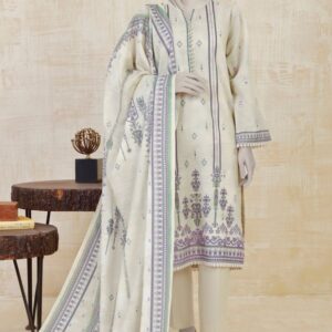 PRINTED KHADDAR 3PCS UNSTITCHED – OFF WHITE