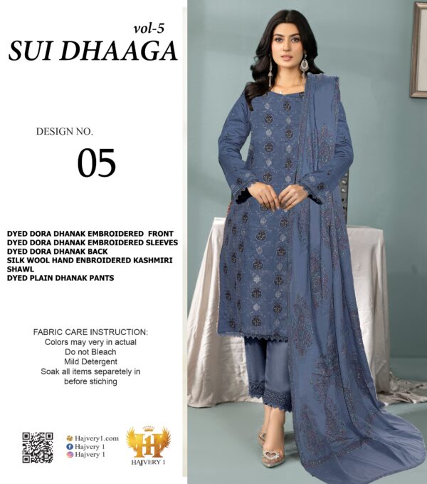 Dhanak Embroidered 3Piece with Silk wool hand-embroidered Kashmiri shawl