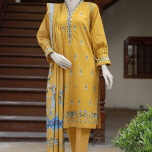 PRINTED KHADDAR 3PCS UNSTITCHED – YELLOW