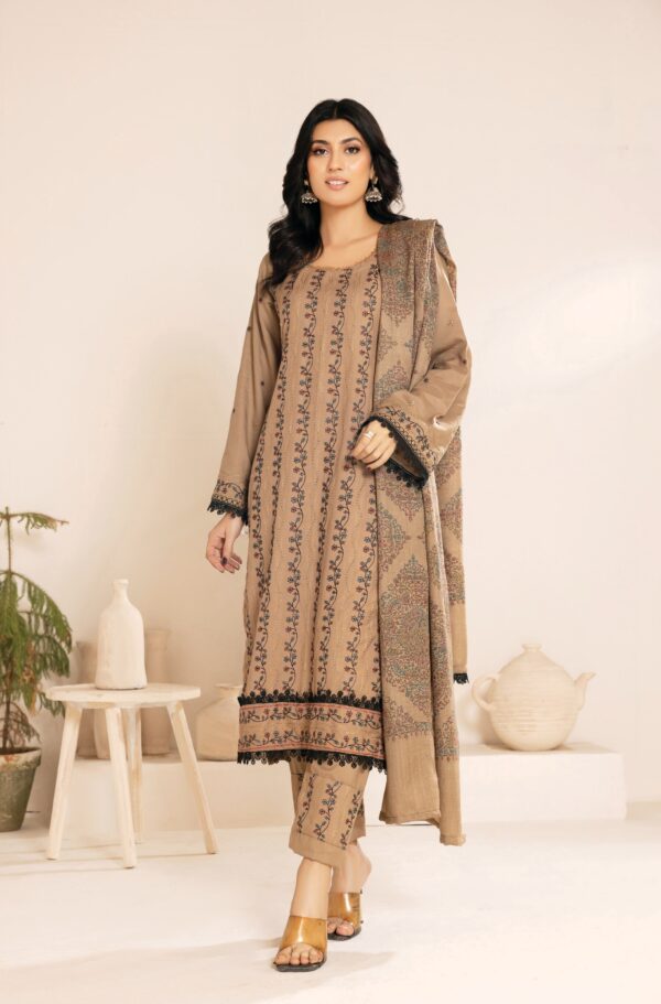 Dhanak Embroidered 3Piece with Silk wool hand-embroidered Kashmiri shawl