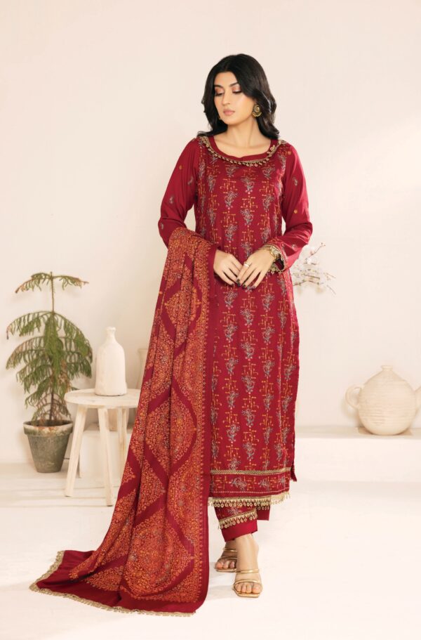Dhanak Embroidered 3Piece with Silk wool hand-embroidered Kashmiri shawl