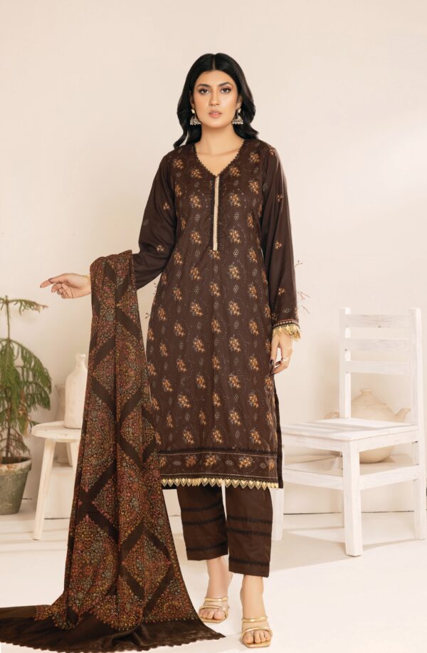 Dhanak Embroidered 3Piece with Silk wool hand-embroidered Kashmiri shawl
