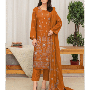Dyed Dhanak – Heavy 3D Embroidered 3-Piece Suit - V45-D3