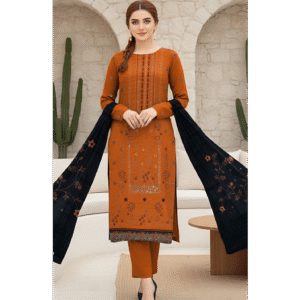 Dyed Chamki Jacquard Dhanak Heavy Embroidered 3-Piece Suit with Velvet Shawl - V55-D1