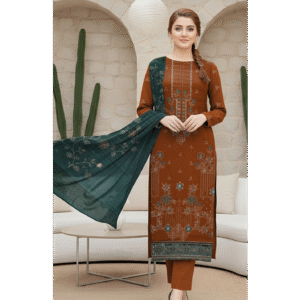 Dyed Chamki Jacquard Dhanak Heavy Embroidered 3-Piece Suit with Velvet Shawl - V55-D2