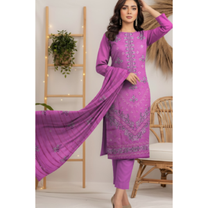 Dyed Dhanak Jacquard Chamki Embroidered 3-Piece Suit with Shawl A49-D03
