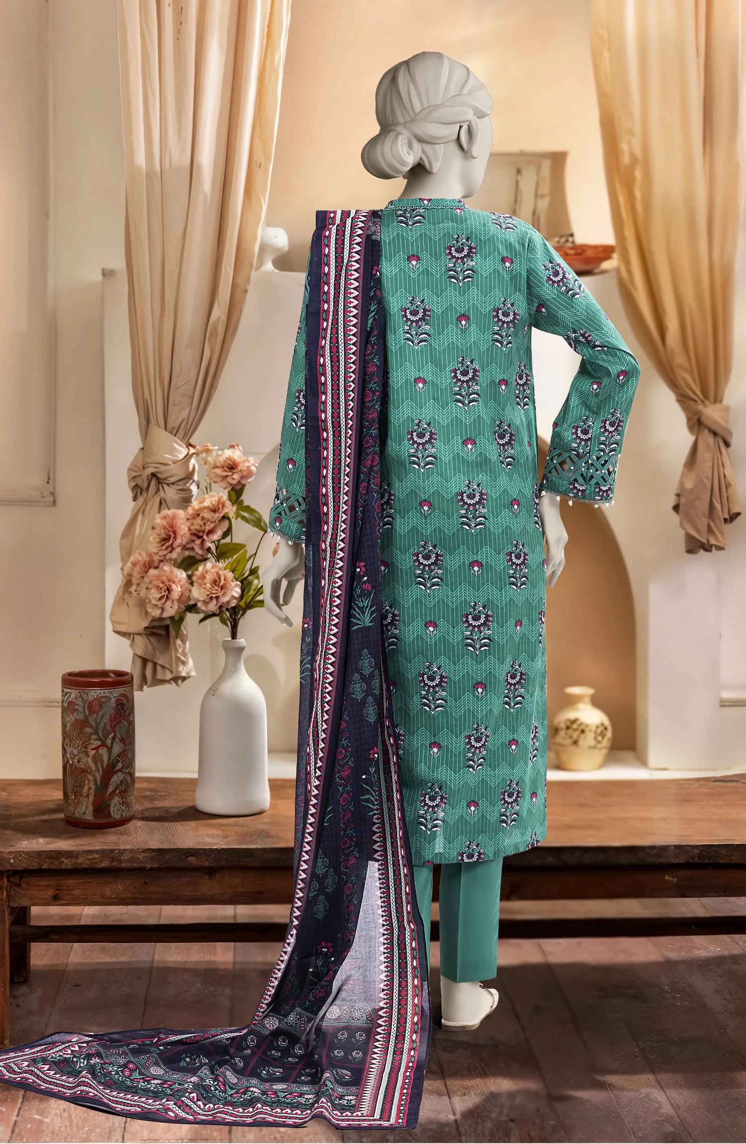 PRINTED TEXTURED CAMBRIC 3PCS UNSTITCHED - 4082 - Image 3