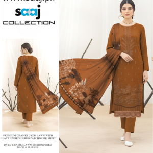 Premium Chamki Dyed Lawn Suit with Heavy Embroidered Patchwork Shirt & Jacquard Shawl – CB-083-01