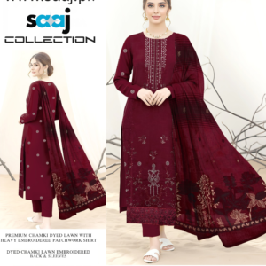 Premium Chamki Dyed Lawn Suit with Heavy Embroidered Patchwork Shirt & Jacquard Shawl – CB-083-05