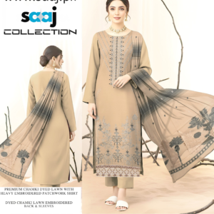Premium Chamki Dyed Lawn Suit with Heavy Embroidered Patchwork Shirt & Jacquard Shawl – CB-083-06