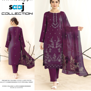 Premium Chamki Dyed Lawn Suit with Heavy Embroidered Patchwork Shirt & Jacquard Shawl – CB-083-08
