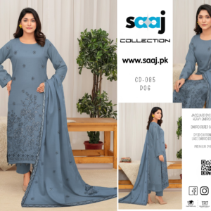 Jacquard Dyed Lawn Suit with Heavy Embroidered Shirt & 4-Side Lace Chiffon Dupatta – CD-085-D06
