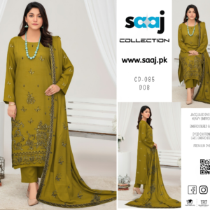 Jacquard Dyed Lawn Suit with Heavy Embroidered Shirt & 4-Side Lace Chiffon Dupatta – CD-085-D08